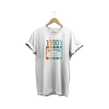 Vintage Retro 1990's Baskılı Kaset %100 Pamuk Regular Fit Bisiklet Yaka Beyaz T-shirt Beyaz
