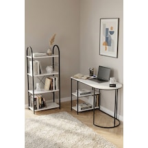 Çalışma Masası Ve Kitaplık Seti Metal Ayaklı, Minimalist Tasarım, Geniş Masa Alanı, Çok Raflı Depolama,modern 125 Beyaz