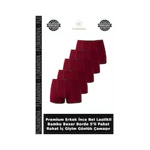 Floranova Premium Erkek İnce Bel Lastikli Bambu Boxer Bordo 5'li Paket Rahat İç Giyim Günlük Çamaşır