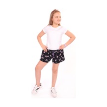Toontoy Kız Çocuk Baskılı Beli Lastikli Basic Şort Siyah