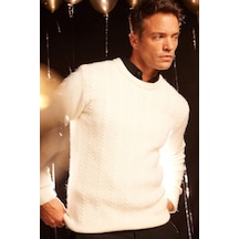 DeFacto Standart Fit Bisiklet Yaka Triko Kazak E1007AX24WNER100 Ekru DeFacto Standart Fit Bisiklet Yaka Triko Kazak E1007AX24WNER100 Ekru