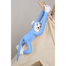 Boumini Toys Boyuna Sarılan Pelüş Maymun Mavi Elleri Çıtçıtlı 55 CM - Mavi