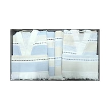 Textura Peştamal Mavi Beyaz Aile Seti Kimono Bornoz Çok Renkli