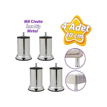 4 Adet Metal Destek Ayağı 10 Cm Krom Mobilya Kanepe Baza Koltuk Ünite Ayakları Metrik 8 Civatalı İnce Diş Krom