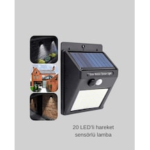 20 Led Fotoselli Dış Mekan Duvar Lambası, Güneş Panelli, Hareket Algılamalı Çok Renkli