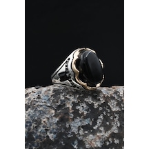 Oniks Taşlı Gümüş Yüzük 925 Ayar Zirkon Taş Süslemeli 902037 Gümüş