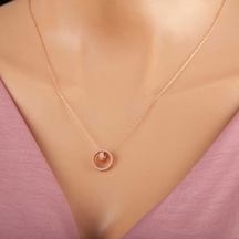 925 Ayar Gümüş Rose İç İçe Geçmiş Halka Kadın Kolye Rose Gold