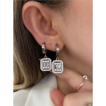 Baget Zirkon Taşlı Çelik Kararmaz Küpe Çifti Altın