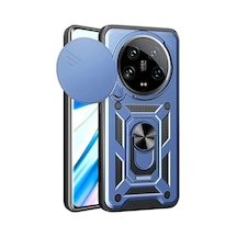 Xiaomi 14 Ultra Uyumlu Tank Kılıf Yüzüklü Standlı Extra Koruma Zırhlı Outdoor Kapak - Lacivert