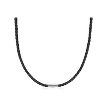 Novahub 4/6/7mm Erkek Siyah Örgülü Deri Kordon Paslanmaz Çelik Kolye Manyetik Toka - 45 Cm - 4 Mm Siyah