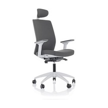 Ergonomik Ofis Koltuğu, Yüksek Sırt Desteği, Başlıklı, Ayarlanabilir Kolçaklı, Gri Ve Beyaz Çok Renkli