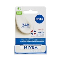 Nıvea Med Repair Dudak Bakım Kremi, 24 Saat Nem,doğal Yağlar İle Çatlamış Dudak Bakım,spf 15 4,8 Ml