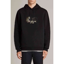 Dave Mustaine Baskılı Siyah Erkek Örme Kapşonlu Sweatshirt