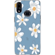 Samsung Galaxy A10s Uyumlu Mavi Papatya Bahçesi Baskılı Silikon Kılıf Renkli