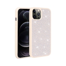 Zore İphone 13 Pro Uyumlu Parlak Taşlı Tasarım Nvth Ston Kılıf-beyaz