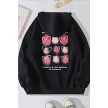 Unisex Heart Sırt Baskılı Oversize Sweatshirt Siyah