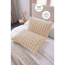 Bubble Kürklü Peluş 2'li Yastık Kılıfı 50x70 Cm Tavşan Tüyü Yumuşak Supersoft Dekoratif Bej