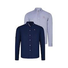 İkili Set G674 Dewberry Erkek Gömlek-lacivert - Gri Lacivert - Gri