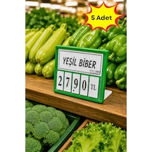5 Adet - Fiyat Kasetlik Manav Kasap Şarküteri Etiketi Rakamlı Fiyatlık Ayaklı Küçük Boy 77x62 Mm Yeşil