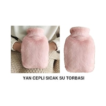 Sıcak Su Torbası Yan Cepli Pembe Peluş Termofor 27x17x2cm 1 Litre Pembe