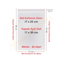 17x25+5 Cm. 17x30 50 Adet Şeffaf Bantlı Yapışkanlı Opp Poşet