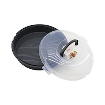 Qlux L-00653-2 Vista Yuvarlak Pasta Ve Börek Kabı Fanus - Antrasit Gri Kap, Şeffaf Kilitli Taşıma Kulplu Kapak- 6'li Paket Diğer