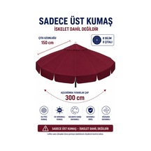 Bordo Polyester Kumaş 300 Cm / 8 Telli Makaralı Şemsiye İle Uyumlu