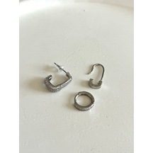 Kadın Küpe Özel Seri 3'lü Düz Çengel Halka Kararmaz Küpe 001