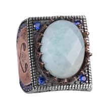 Gerçek Doğal Taş Yüzük - 925 Ayar Gümüş İslami Yüzük - El Yapımı Hat Yüzük Gümüş