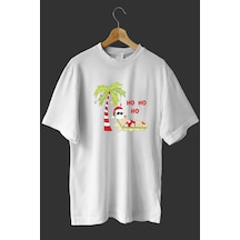 Noıssey -wed Keyifçi Noel Baba Tasarım Baskılı Oversize T-shirt Tişört Beyaz
