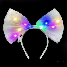 Rengarenk Led Işıklı Fiyonk Şekilli Tül Parti Tacı Beyaz Renk 25x25 Cm Yetişkin