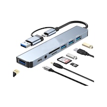 Usb-c Hub 3.0, Sd Ve Tf Kart Okuyuculu 8'i 2 Arada Usb Hub 3.0 Çoklu Bağlantı Noktası Adaptörü, Usb 3.0 Ve Usb 2.0 Bağlantı Noktaları, 100 W Güç Kaynağı, 3,5 Mm Ses Bağlantı Noktaları