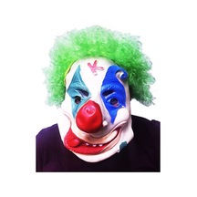 Yeşil Renk Afro Bonus Peruklu Palyaço Lateks Et Maske