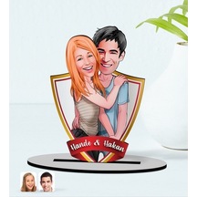 Kişiye Özel Isimli Sevgililer Karikatürlü Ahşap Biblo Model-85