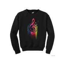 Sol Anahtarı Ve Notalar Siyah Sweatshirt