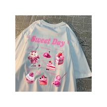 Tarzsokak Beyaz Sokak Tatlı Gün Pembe Dondurma Kek Baskılı Streetweed Yumuşak Nefes Trend