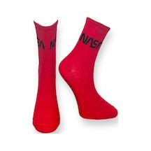 Me-vo Tekli Kırmızı Renkli Bay/bayan Unisex Esnek Nem Alabilen Pamuklu Nasa Desenli Soket Çorap Kırmızı