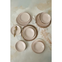 Kumlu Krem Rölyefli Yemek Takımı 18 Parça 6 Kişilik Q32 Krem