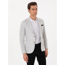Cacharel Gri Slim Fit Keten Karışımlı Kaz Ayağı Ceket