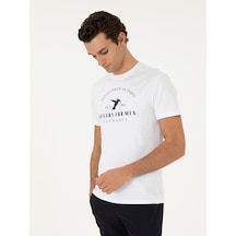 Beyaz Slim Fit Bisiklet Yaka Desenli T-shirt