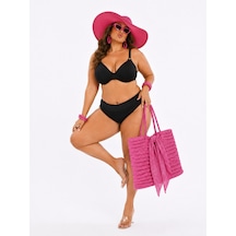 Pierre Cardin Büyük Beden Balenli Toparlayıcı Yüksek Bel Kadın Bikini Takım Siyah