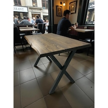 Cafe Masa Ceviz Köknar Kütük Masa X Ayak Siyah 120x70 Ceviz
