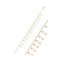 Sogutlusilver Gümüş Rose Zirkon Taşlı Çift Sıra Dilim Pullu Halhal Gümüş