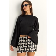 Shade Kadın Belden Oturtmalı Drapeli Geniş Kol Crop Bluz 1093 60286119 - Siyah