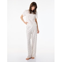 Koton Pamuklu Kısa Kollu Bisiklet Yaka Çiçek Desenli Pijama Takımı - 2'li Set Pembe Desenli 6slk40093mk