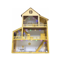 Ahşap Oyun Evi 80Cm 21 Eşya Sarı Led Işıklı