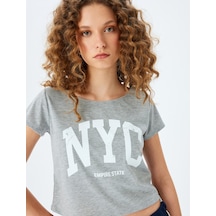 Koton Kayık Yaka Rahat Kalıp Nyc Baskılı Tişört Gri 5sak50079ek Gri