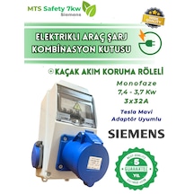 7.4 Kw 3/32a Siemens Tip A Kaçak Akım Roleli Tesla Blue Mavi Adaptör Uyumlu Halojen Free Yanmaz Taşınabilir Elektrikli Araç Şarj Cihazı İçin Kombinasyon Kutusu 7kw -3.5 Kw 7.4kw 7,4 KW