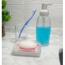 3 Lü Banyo Seti Beyaz Cam 20x20x10cm Diğer