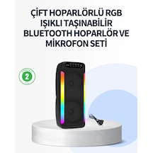 Rgb Işıklı Çift Hoparlörlü Taşınabilir Bluetooth Speaker Mikrofon